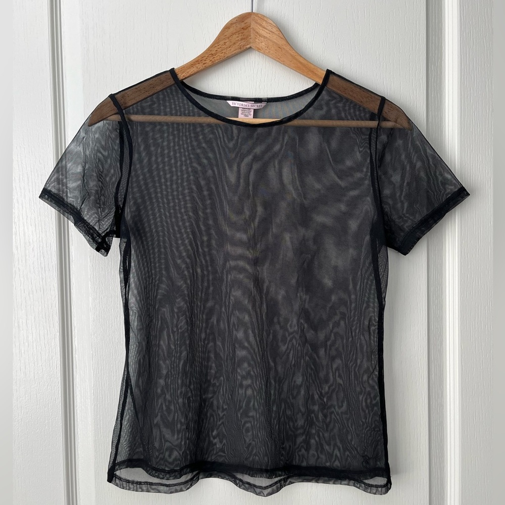 Victoria's Secret Black Mesh Tee, Size XS / S
